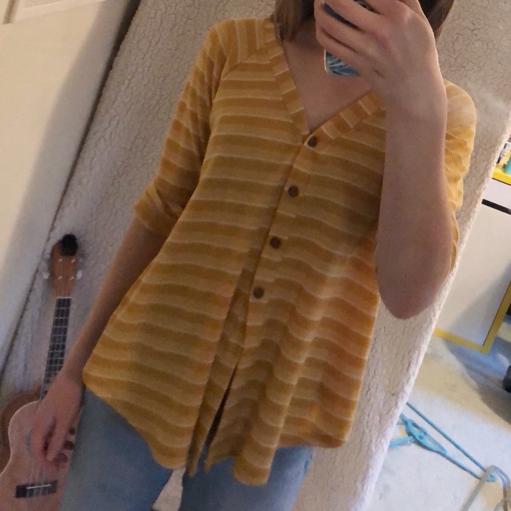 Stripped yellow button up
